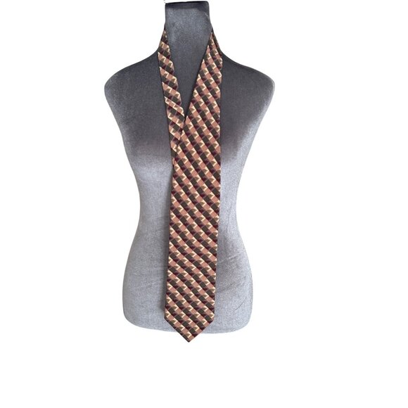Giorgio Armani Cravatte Geometric Checkered Silk Tie Made In Italy - Picture 1 of 4